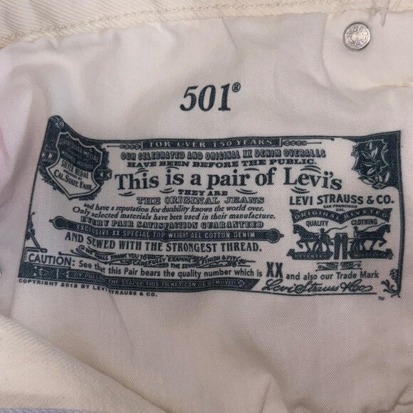 Levis 501 Jeans Unisex W31 L30 White Cotton Tie-Dye Button Fly Straight Fit - Picture 6 of 11